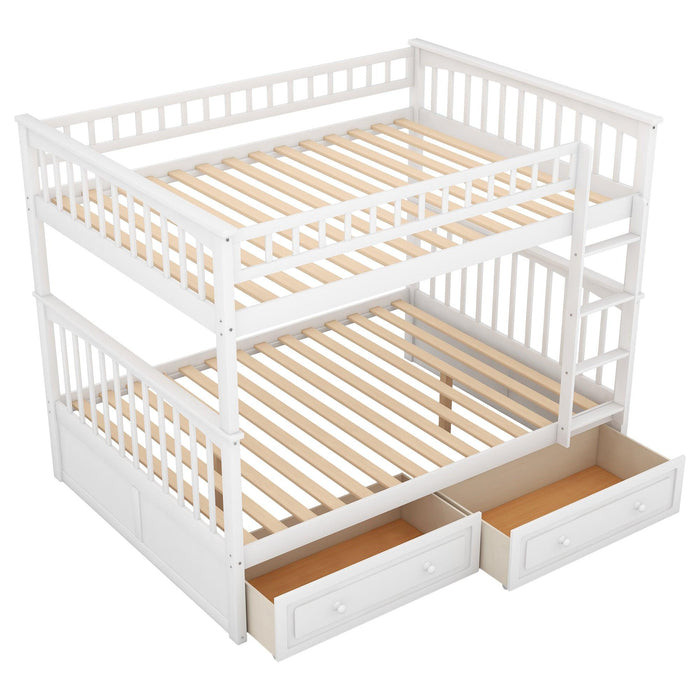 Full over Full Convertible Bunk Bed with Drawers and Head and Footboard - White