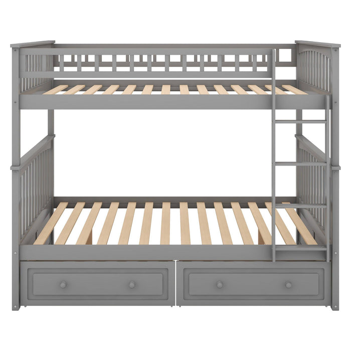 Full over Full Convertible Bunk Bed with Drawers and Head and Footboard - Gray