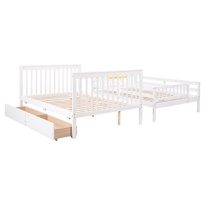 Full Over Full Convertible Bunk Bed with Drawers,Storage Staircase, Head and Footboard - White