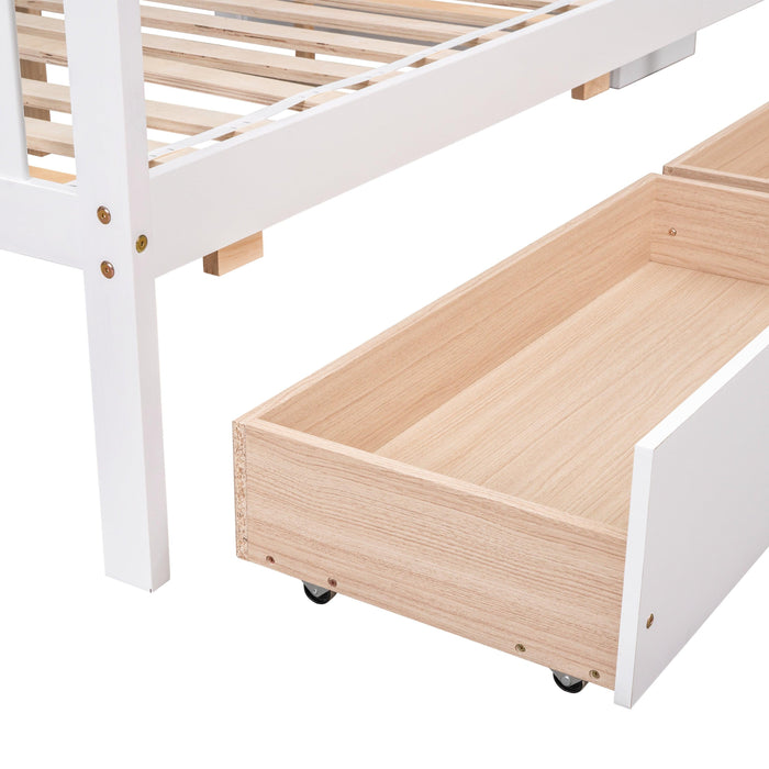 Full Over Full Convertible Bunk Bed with Drawers,Storage Staircase, Head and Footboard - White