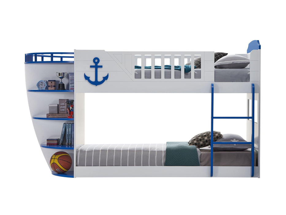 ACME Neptune Twin over Twin Boat Shaped Bunk Bed withStorage Shelves - Sky Blue