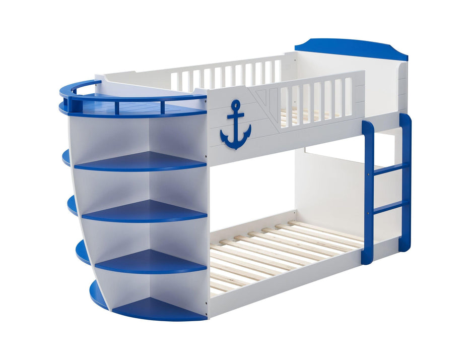 ACME Neptune Twin over Twin Boat Shaped Bunk Bed withStorage Shelves - Sky Blue
