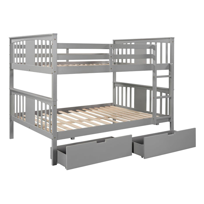Full over Full Bunk Bed with Drawers and Ladder - Gray