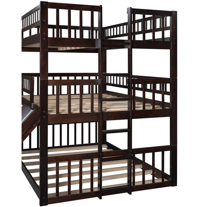 Full Over Full Over Full Triple Bunk Bed with Built-in Ladder and Slide - Espresso