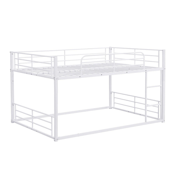 Full Size Convertible Metal Bunk Bed with Ladders and Slide - White