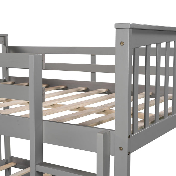 Full over Full Bunk Bed with Ladder and Head and Footboard - Gray