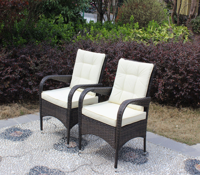 2 PCS Outdoor Rattan Dining Chairs with Beige Color Cushions