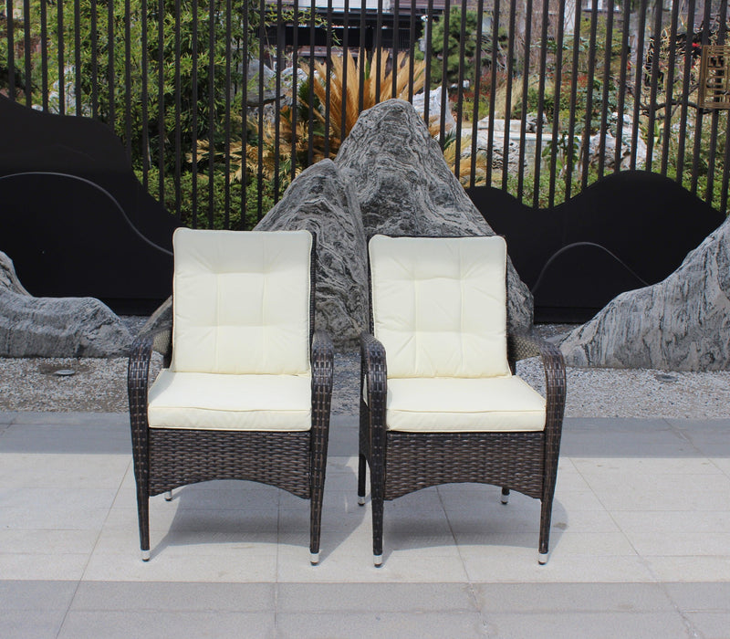 2 PCS Outdoor Rattan Dining Chairs with Beige Color Cushions