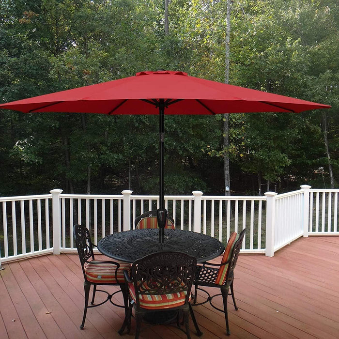 Simple Deluxe 9ft Outdoor Market Table Patio Umbrella with Button Tilt, Crank and 8 Sturdy Ribs for Garden - Red