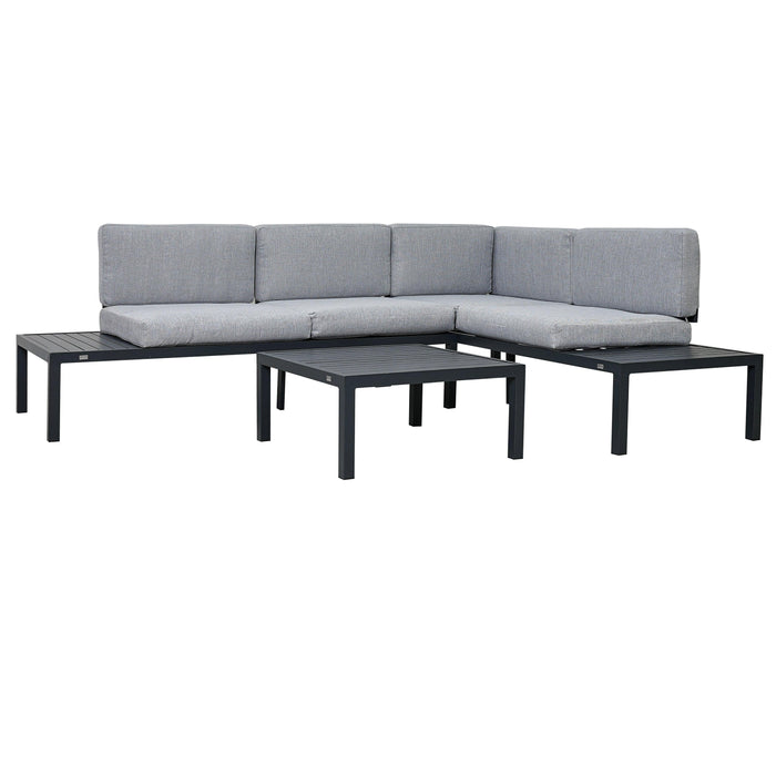 3 PCS Outdoor Aluminum Alloy Sectional Sofa Set with End Table, Coffee Table, and Gray Cushion