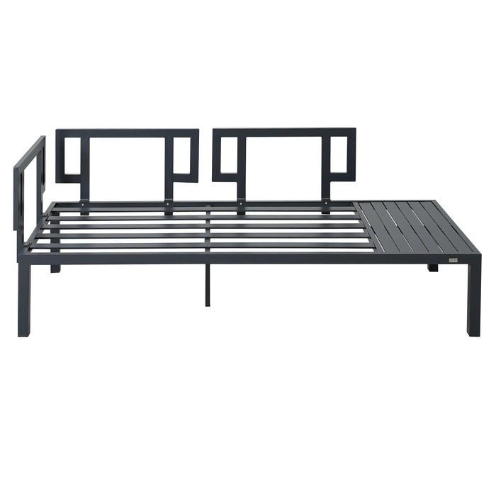 3 PCS Outdoor Aluminum Alloy Sectional Sofa Set with End Table, Coffee Table, and Gray Cushion