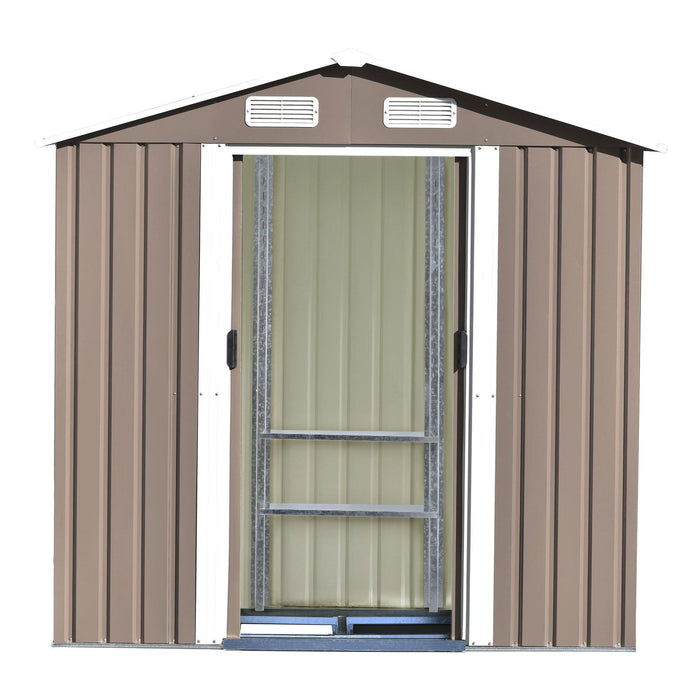 6ft x 4ft Outdoor Garden Shed with Metal Adjustable Shelf and Lockable Doors - Brown