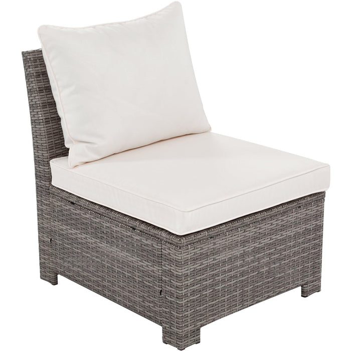 6 PCS Outdoor Wicker Rattan Arrangeable Sofa Set with Beige Cushions