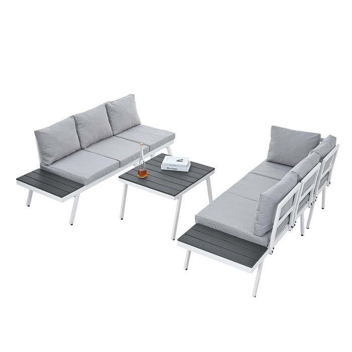 5 PCS Industrial Aluminum Outdoor Patio Furniture Setwith End Tables, Coffee Table