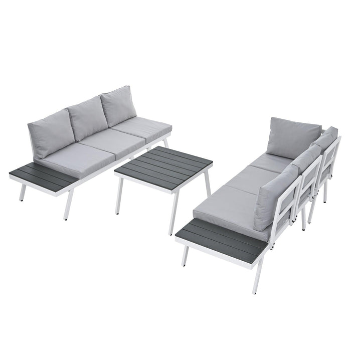 5 PCS Industrial Aluminum Outdoor Patio Furniture Setwith End Tables, Coffee Table