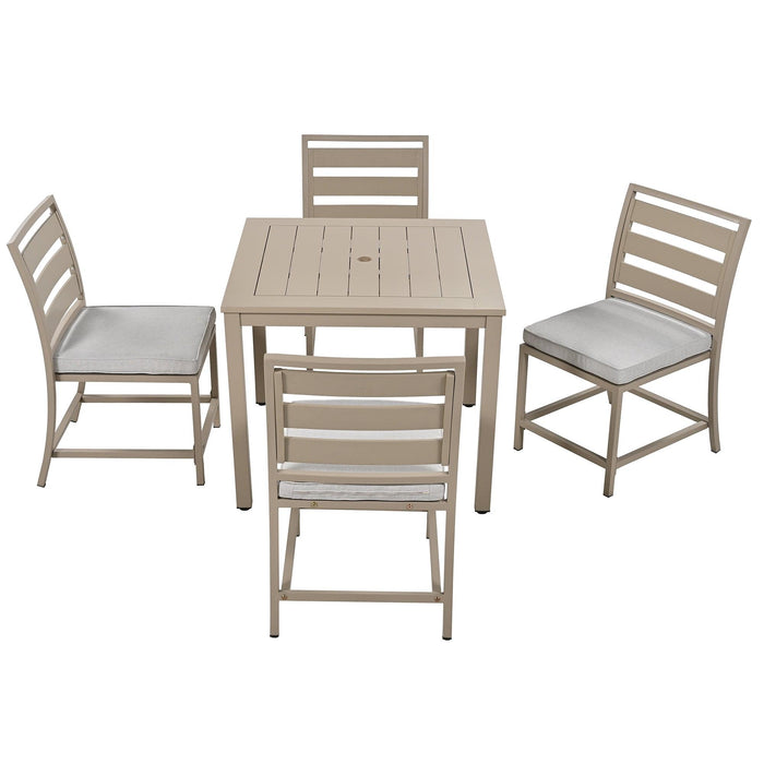 4 PCS Outdoor Garden Dining Chairs and Table with Umbrella Hole - Brown Gray