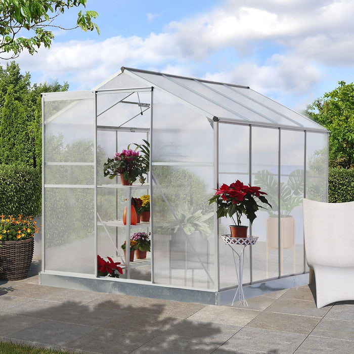 6ft x 8ft Walk-in Greenhouse with Heavy Duty Aluminum Frame and 4mm UV Polycarbonate Panels