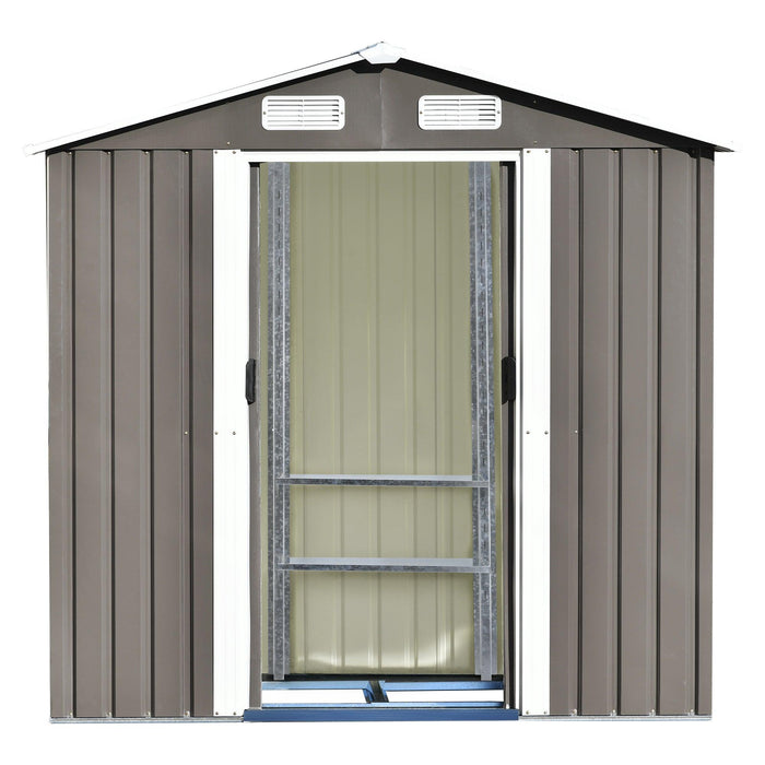 6ft x 4ft Outdoor Garden Lean-to Shed with Metal Adjustable Shelf and Lockable Doors - Gray