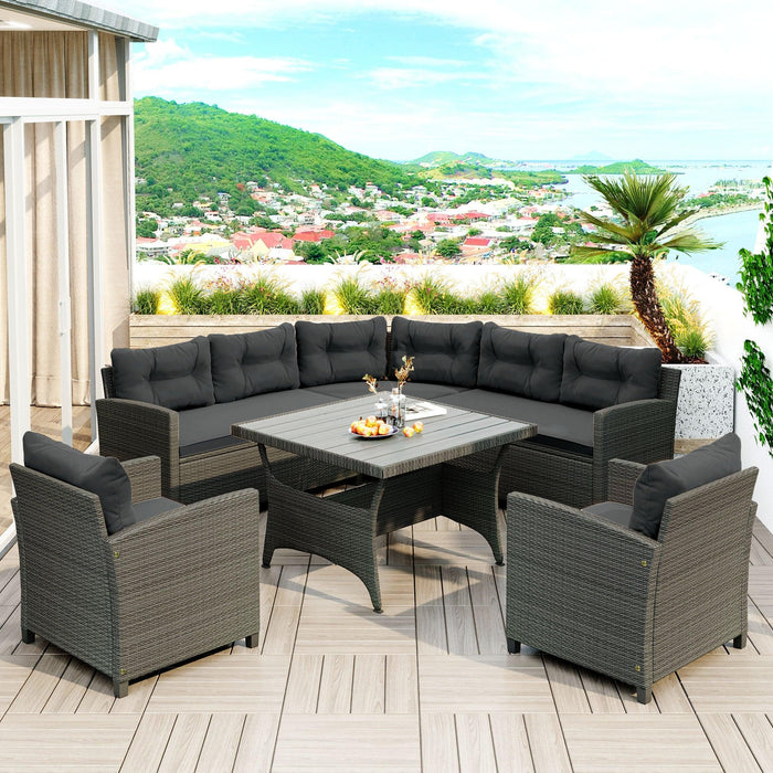 6 PCS Outdoor Patio Wicker Rattan Arrangeable Sectional Sofa Setwith Gray Cushions