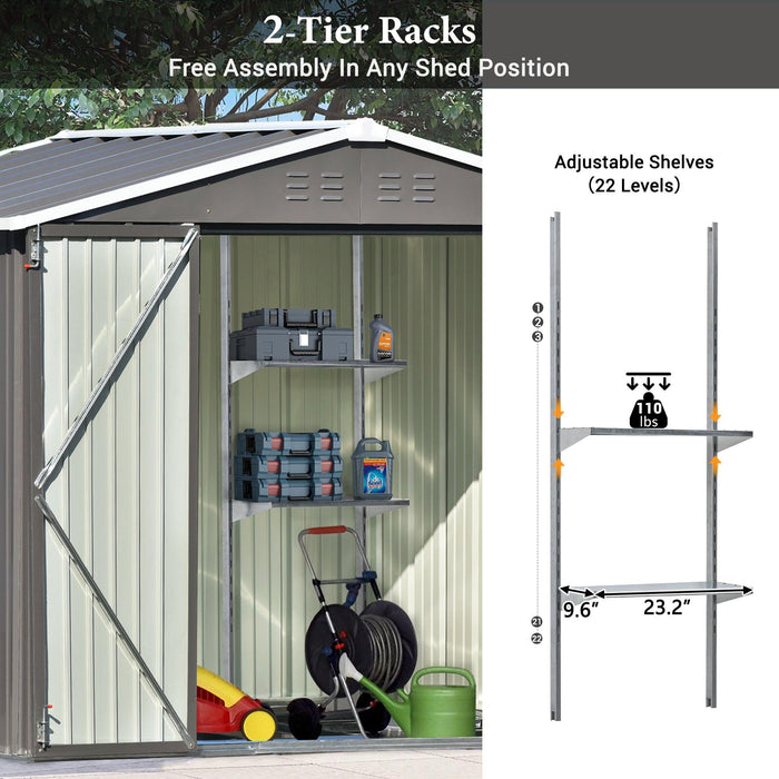 8ft x 6ft Outdoor Garden Lean-to Shed with Metal Adjustable Shelf and Lockable Doors - Gray