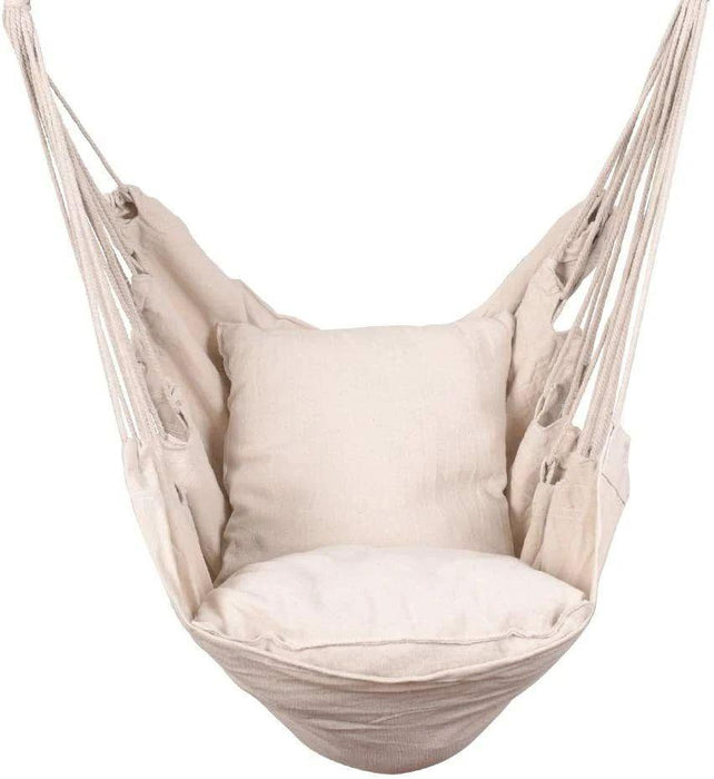 Hanging Rope Hammock Chair Swing Seat with Two Seat Cushions and Carrying Bag - Natural