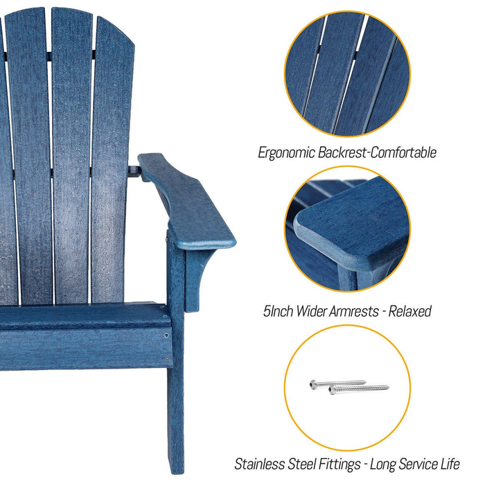 HDPE Adirondack Chair Sunlight Resistant for Fire Pits Decks Gardens Campfire Chairs - Blue