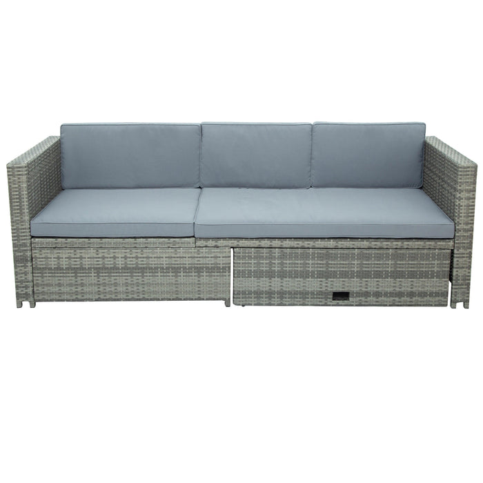4 PCS Outdoor Backyard Patio All-weather PE Rattan Wicker Sectional Furniture Set with Retractable Table - Gray