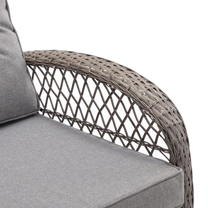 3 PCS Outdoor FurnitureModern Wicker Rattan Rocking Chair Set with Gray Cushion