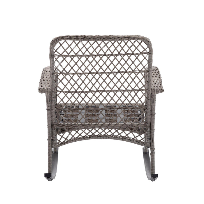 3 PCS Outdoor FurnitureModern Wicker Rattan Rocking Chair Set with Gray Cushion