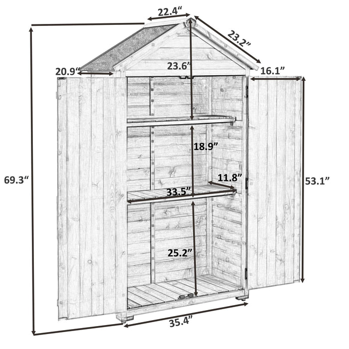 5.8ft x 3ft Outdoor Wood Lean-toStorage Shed Tool Organizer with Waterproof Asphalt Roof, Lockable Doors, 3-tier Shelves for Backyard - Gray