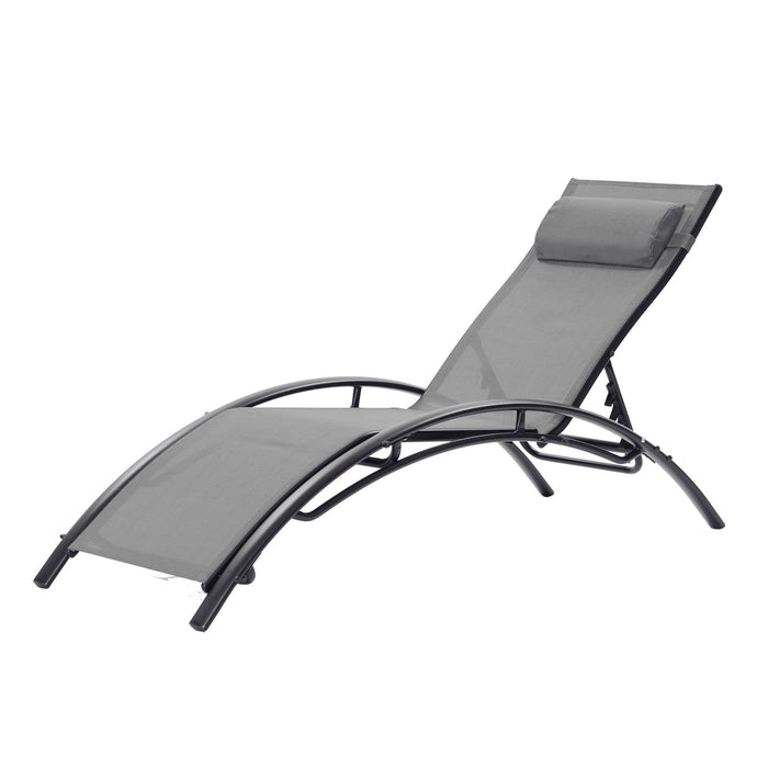 2 PCS Outdoor Chaise Lounge Adjustable Aluminum Arch Recliner Chair - Gray