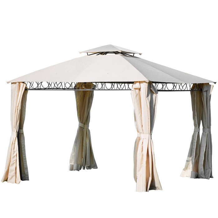 Quality Double Tiered Grill Canopy, Outdoor BBQ Gazebo Tent with UV Protection, Beige