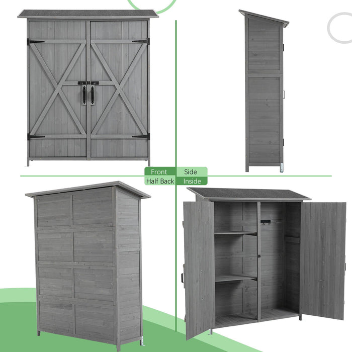 OutdoorStorage Shed with Lockable Door, Wooden ToolStorage Shed w/Detachable Shelves and Pitch Roof,Gray