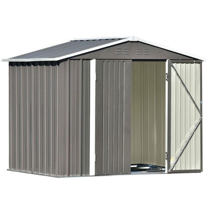 8ft x 6ft Outdoor Garden Metal Lean-to Shed with Lockable Doors - Gray