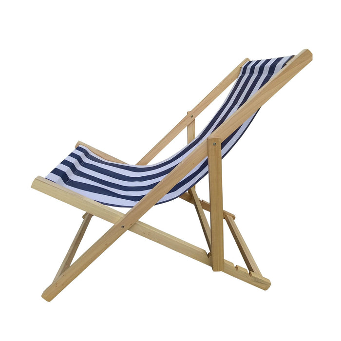 Dark Blue Stripe Folding Beach Chaise Lounge Chair