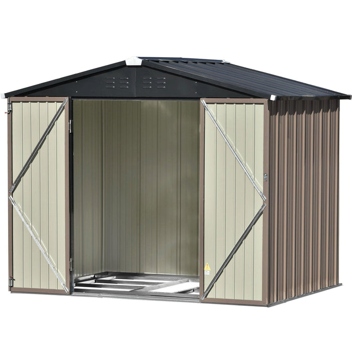 8ft x 6ft Outdoor Garden Metal Lean-to Shed with Lockable Doors - Brown