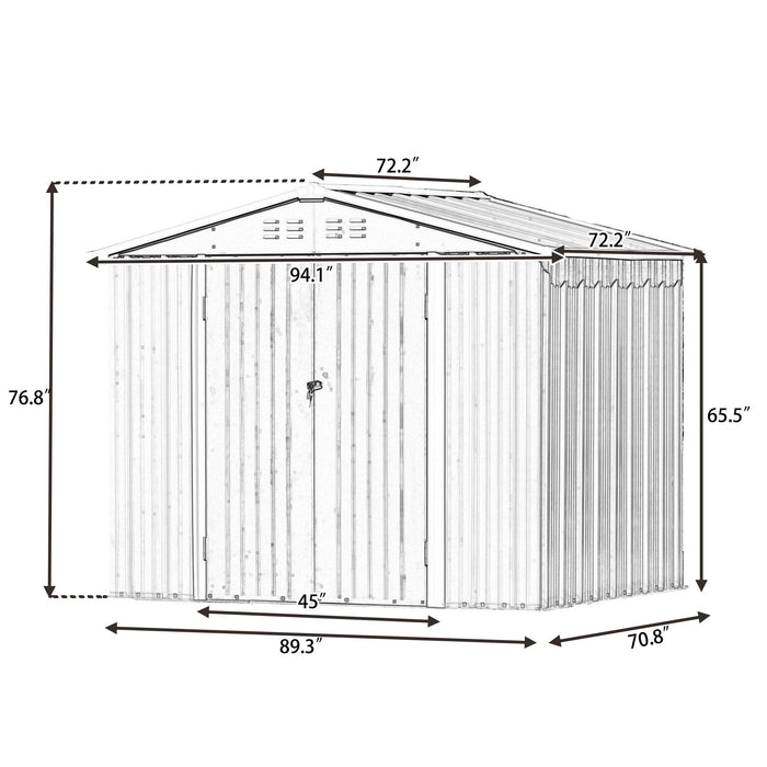 8ft x 6ft Outdoor Garden Metal Lean-to Shed with Lockable Doors - Brown
