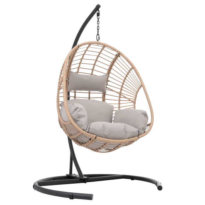 Outdoor Indoor Swing Egg Chair Natural color wicker with beige cushion