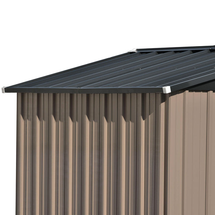 8ft x 6ft Outdoor Garden Lean-to Shed with Metal Adjustable Shelf and Lockable Doors - Brown