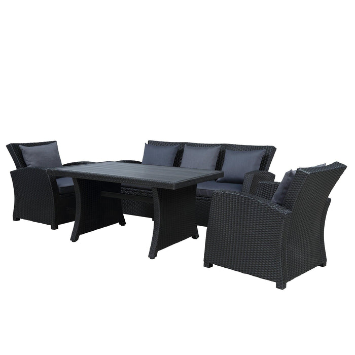 Outdoor Patio Furniture Set 4 PCS Conversation Set Black Wicker Furniture Sofa Set with Dark Grey Cushions