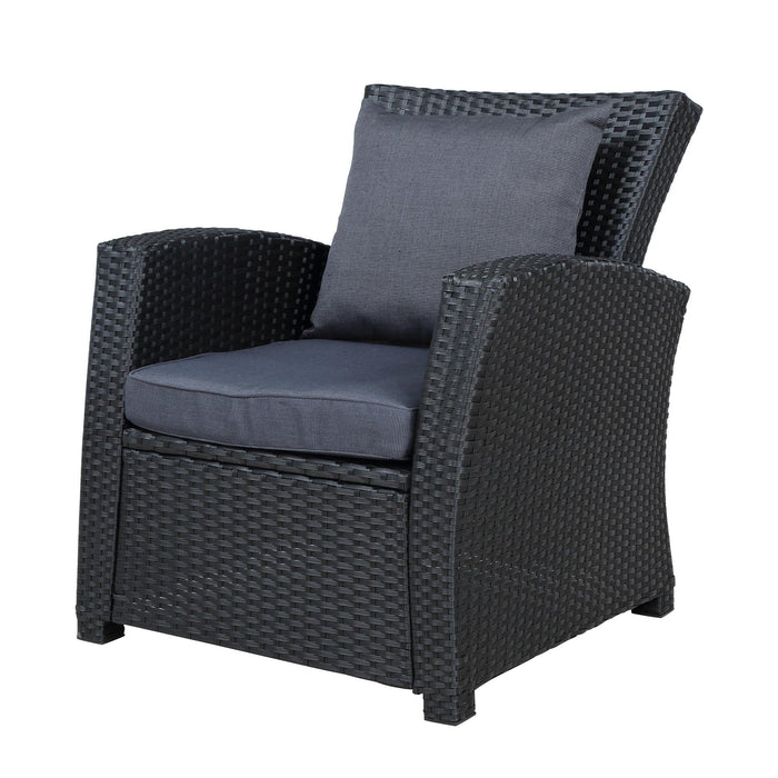 Outdoor Patio Furniture Set 4 PCS Conversation Set Black Wicker Furniture Sofa Set with Dark Grey Cushions