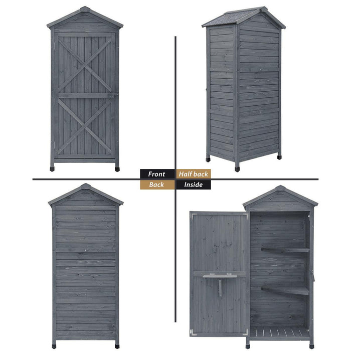 Outdoor WoodenStorage Sheds Fir Wood Lockers with Workstation - Gray