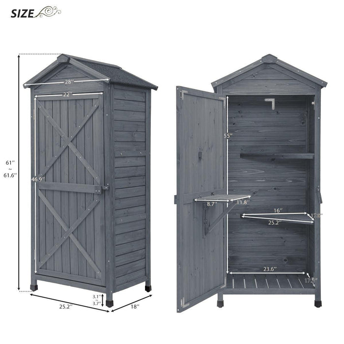 Outdoor WoodenStorage Sheds Fir Wood Lockers with Workstation - Gray