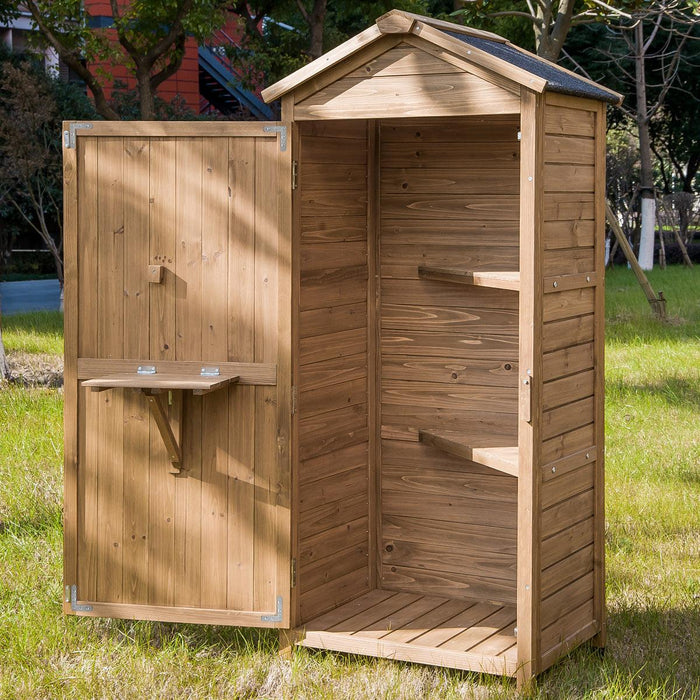 Outdoor WoodenStorage Sheds Fir Wood Lockers with Workstation - Natural