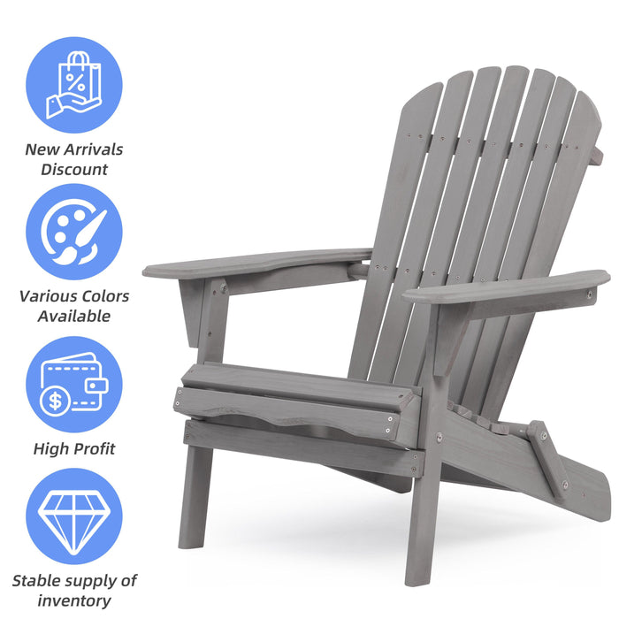 2 PCS Wooden Outdoor Folding Adirondack Chair - Gray
