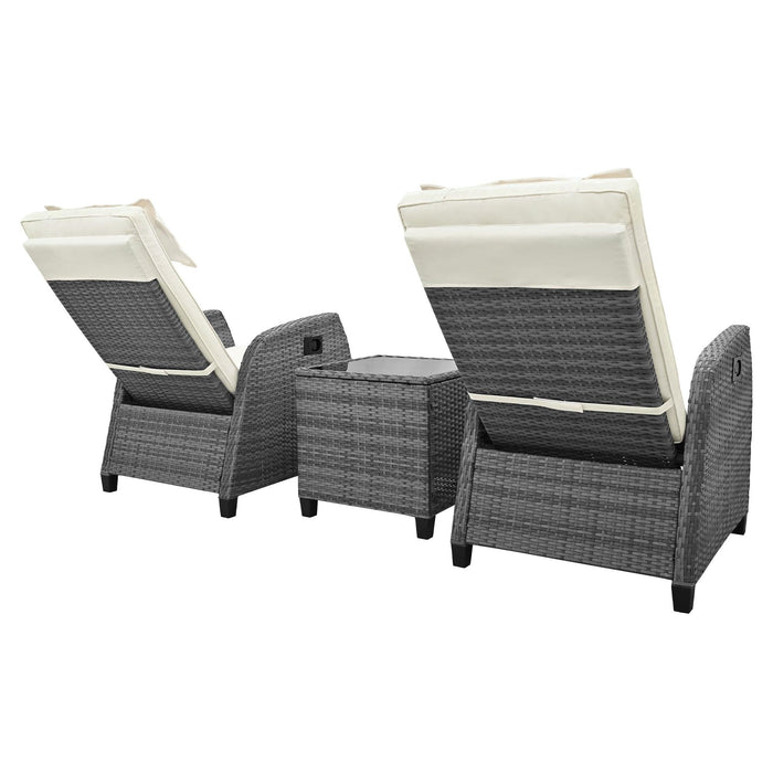 2 PCS Outdoor Adjustable Armchairs with Beige Cushions and Glass Table Top