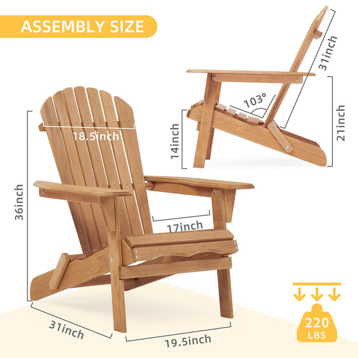 2 PCS Wooden Outdoor Folding Adirondack Chair - Brown
