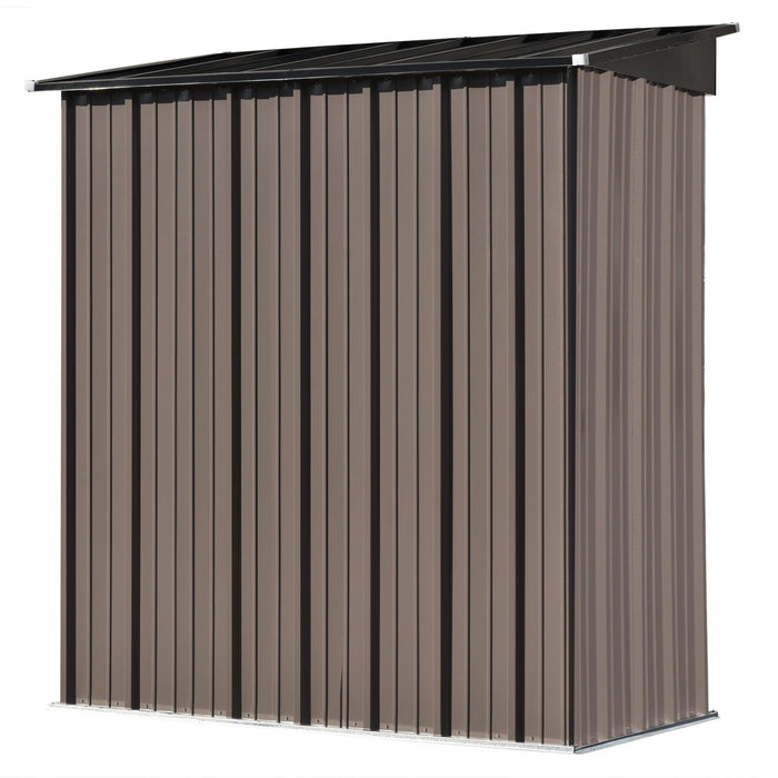 5ft x 3ft Outdoor Garden Metal Lean-to Shed with Lockable Door - Brown