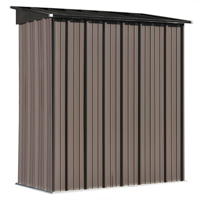 5ft x 3ft Outdoor Garden Metal Lean-to Shed with Lockable Door - Brown