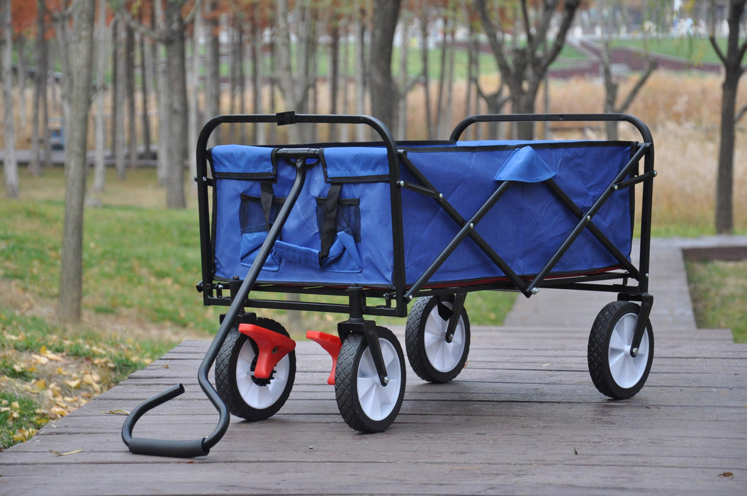 Blue Folding Utility Wagon Shopping Beach Cart
